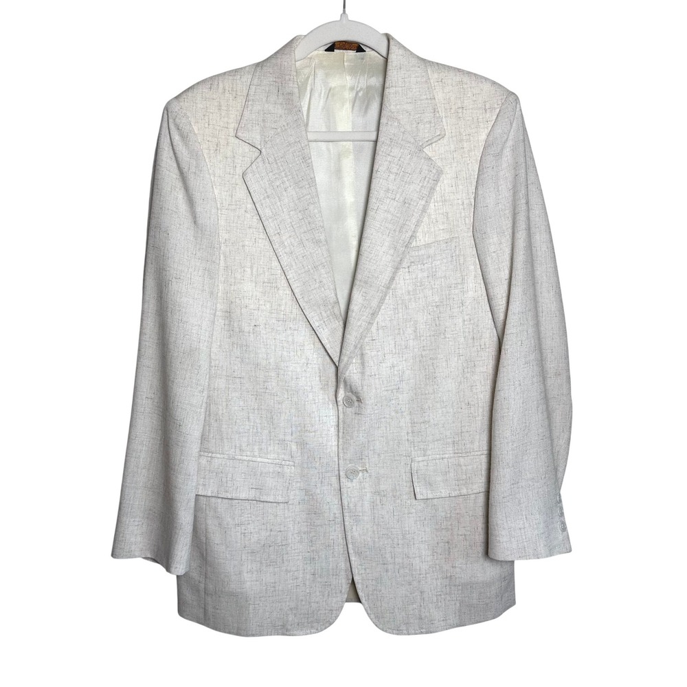 Vintage Linen Blend Blazer Neutral Beige Sport Coat 38R Minimalist Suit Jacket